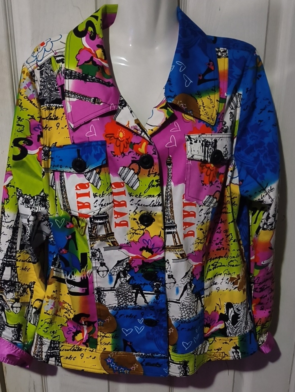 Patchington Multicolor Graphic Print Button-Front Jean Jacket
